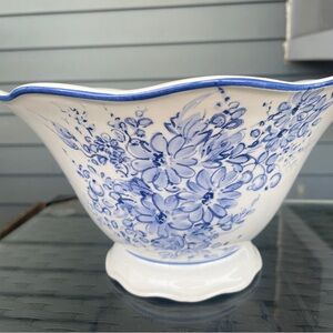 Pereiras Pottery Floral Blue and White Decorative Bowl